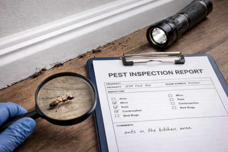 Pest Inspection documentation and a flashlight