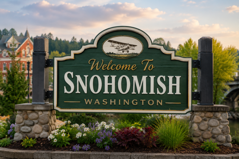 Welcome sign for the City of Snohomish Washington